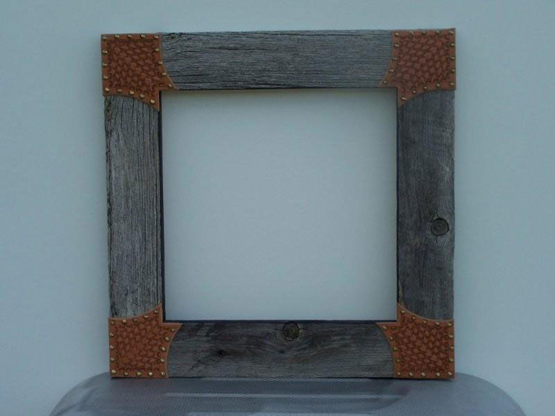 Barnwood Picture Frames With Leather Or Rawhide Accents And Corners Barnwood Frame With Leather Corners
