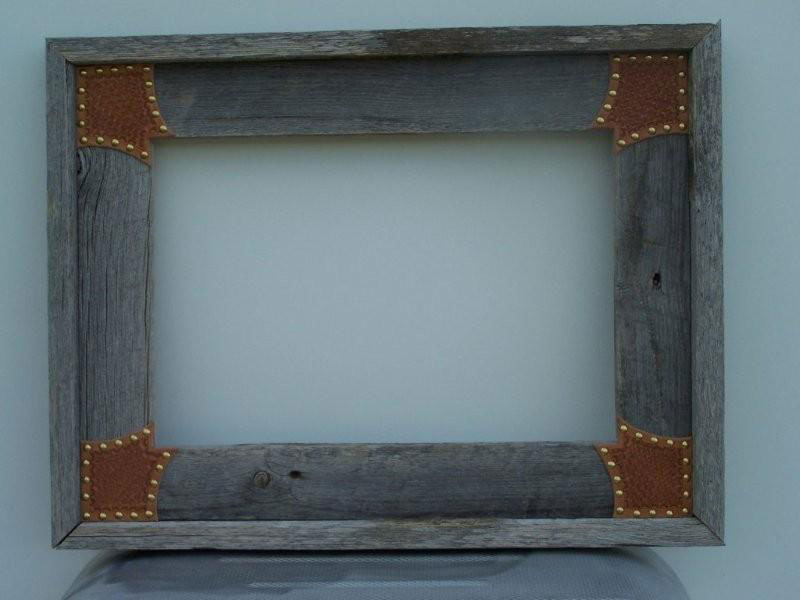 Barnwood Picture Frames With Leather Or Rawhide Accents And Corners Barnwood Shadowbox Frame With Leather Corners