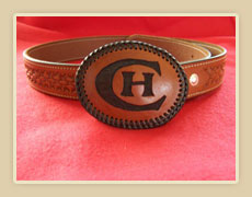 Custom made basket stamped belt and  personalized buckle.