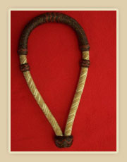 5/8 inch rawhide bosal with dyed noseband with red zigzag pattern