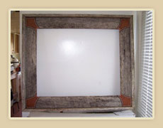 Barnwood frame with leather corners