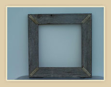 Barnwood frame with braided rawhide corners
