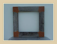 Barnwood frame with leather corners