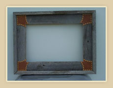 Barnwood shadowbox frame with leather corners