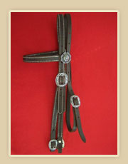  Doubled and stiched harness leather browband headstall with Horseshoe hardware , two sided adjustment and Horseshoe hardware on bit end