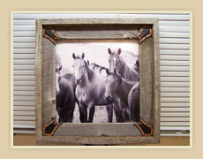 Barnwood shadowbox frame with leather corners