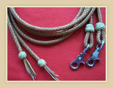 7 1/2 ft Braided harness leather split reins with rawhide knots