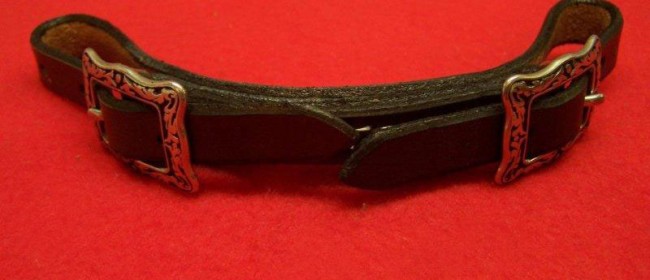 Harness leather curb strap with Horseshoe hardware.