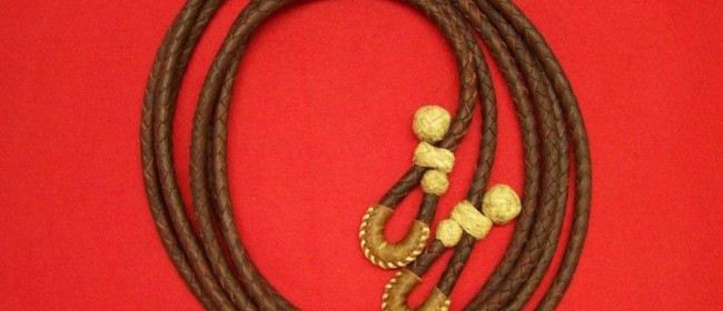 7 1/2 ft. Braided Latigo split reins, with Rawhide knots and quick detachable ends.