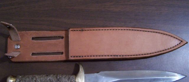 Rawhide braided knife handle and leather knife sheath