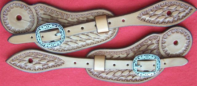 Spur straps-Basket stamped skirting leather