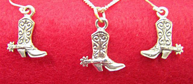 Sterling silver cowboy boot necklace & earrings